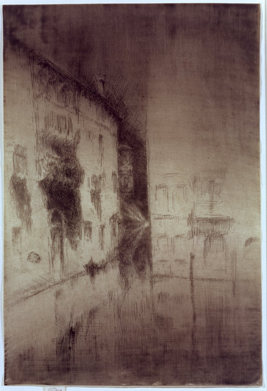 Nocturne: Paloták, 1879-80 (rézkarc és szárazhús antik papírra) alkotó: James Abbott McNeill Whistler