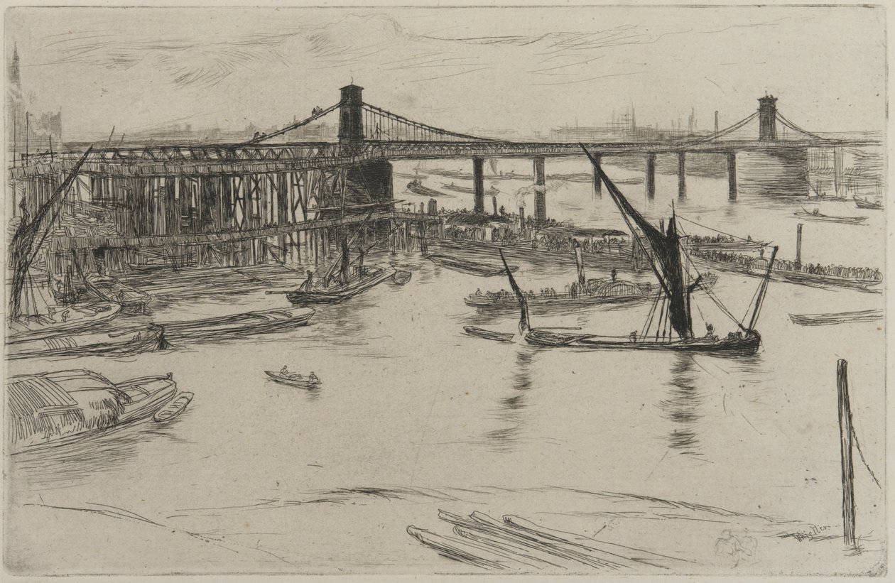 Old Hungerford Bridge, 1861 (rézkarc papírra) alkotó: James Abbott McNeill Whistler