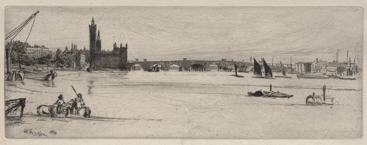 Old Westminster Bridge, 1859. alkotó: James Abbott McNeill Whistler