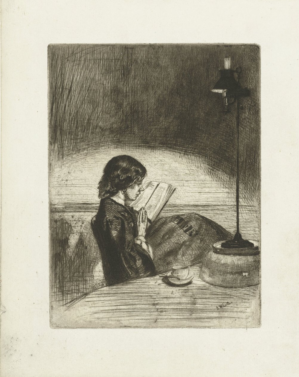 Deborah Delano portréja olvas Olvasás lámpafénynél alkotó: James Abbott McNeill Whistler