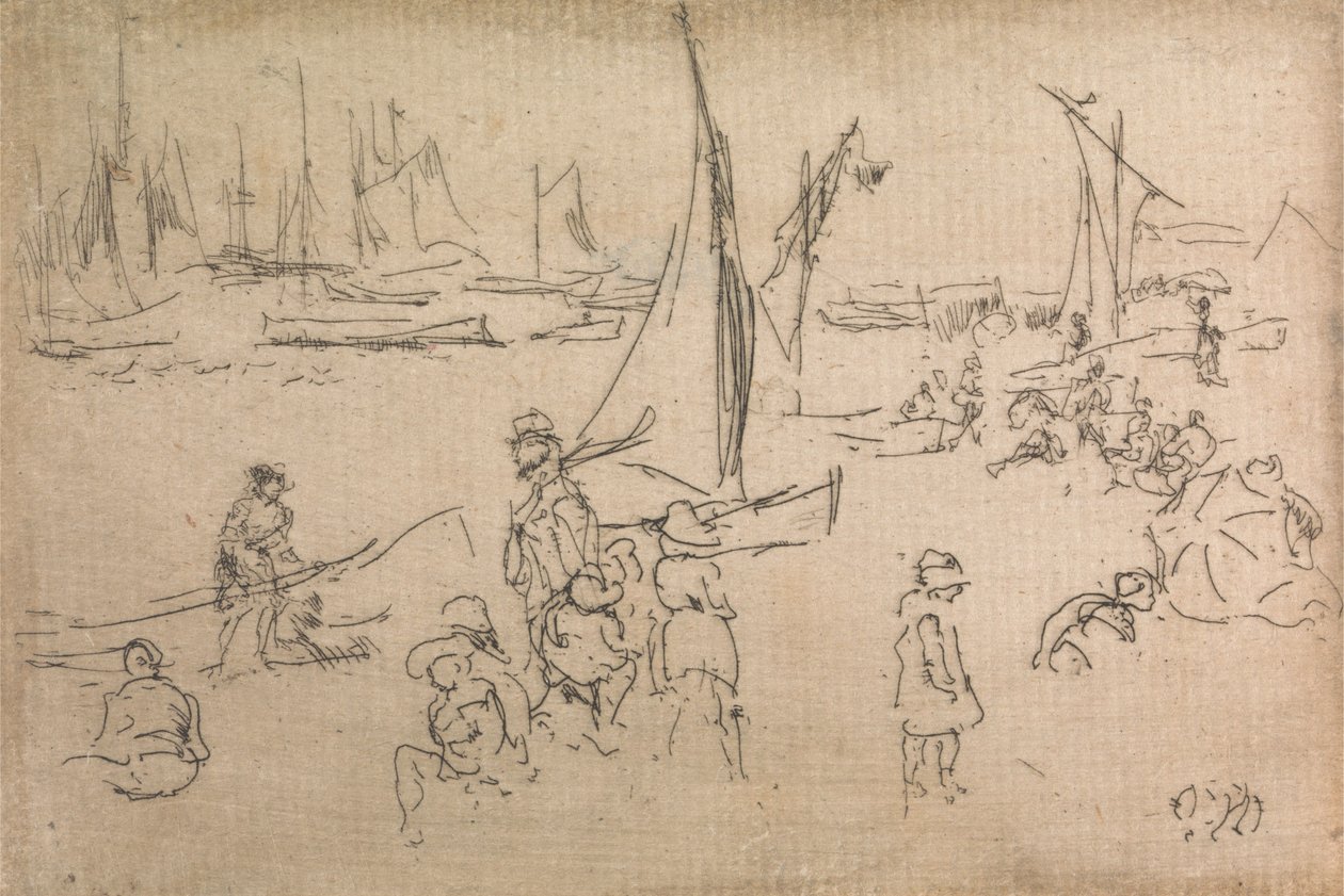 Portsmouthi gyerekek, a The Naval Review című tizenkét metszetből álló sorozatból, 1887. alkotó: James Abbott McNeill Whistler