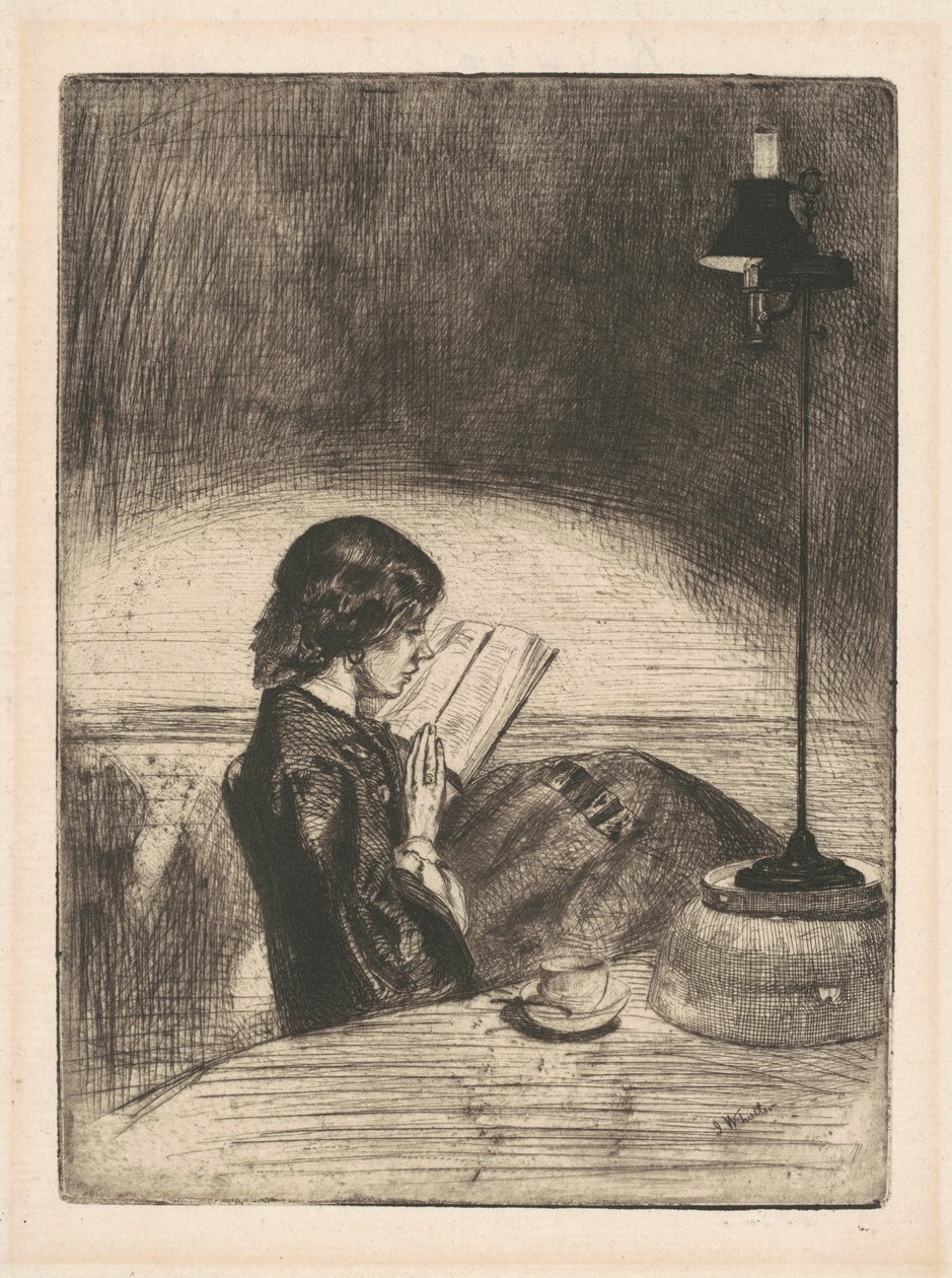 Lámpafény olvasata, 1859. alkotó: James Abbott McNeill Whistler