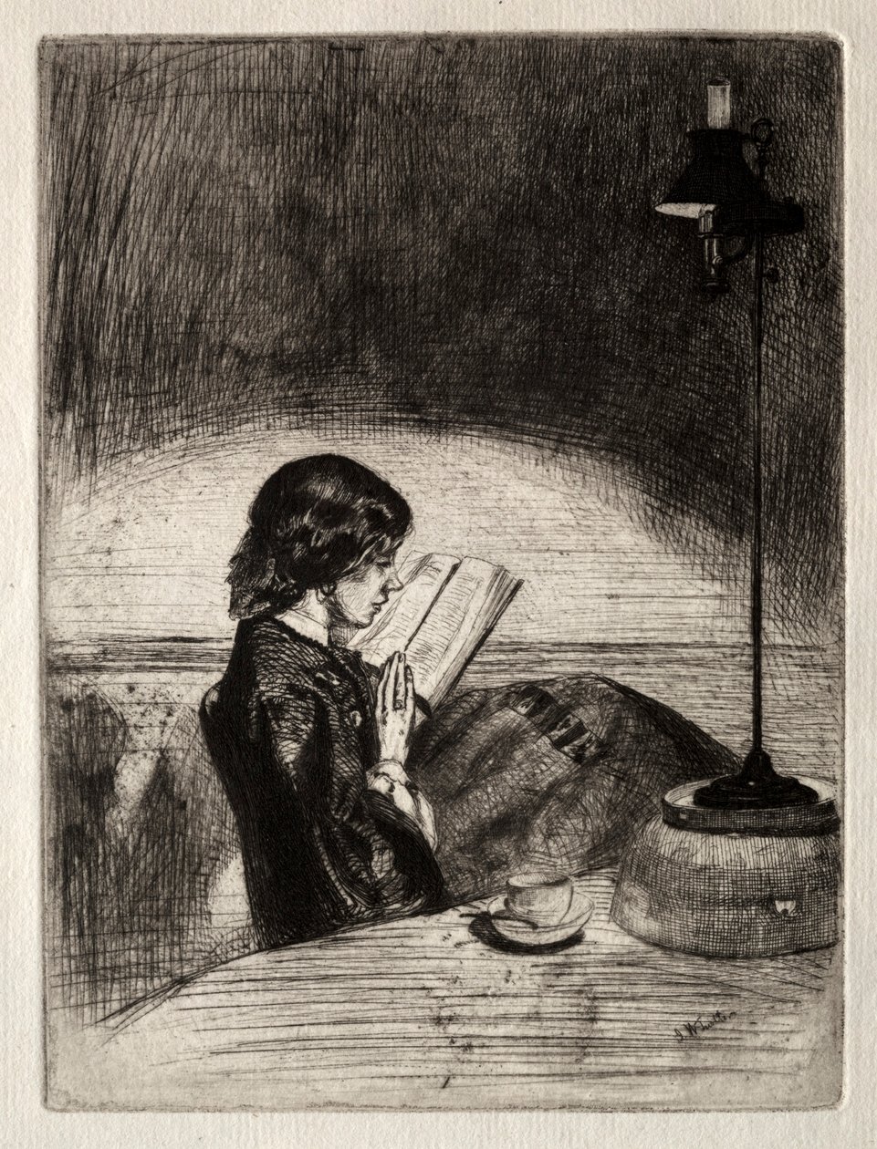 Lámpafény olvasmánya, 1859. alkotó: James Abbott McNeill Whistler