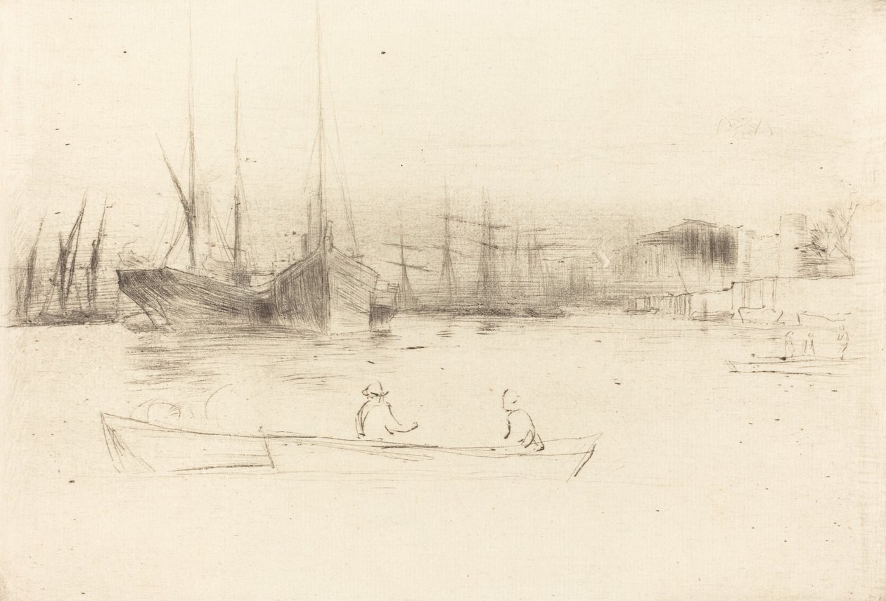 Gőzhajók a torony mellett, 1875. alkotó: James Abbott McNeill Whistler