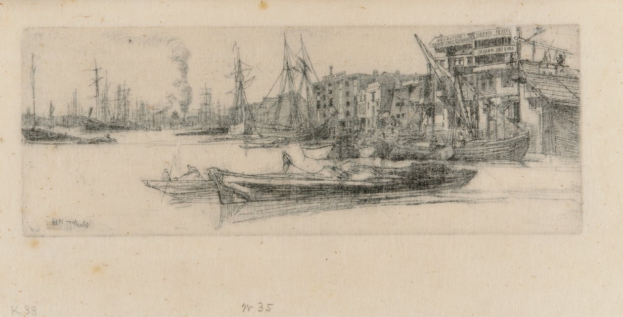 Temze raktárak, 1859. alkotó: James Abbott McNeill Whistler