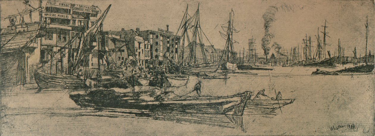 Temze raktárak, 1859, 1904 alkotó: James Abbott McNeill Whistler