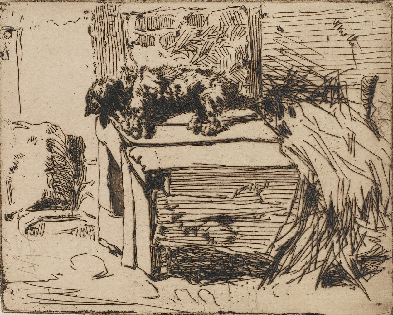 A kutya a kennelben, 1858. alkotó: James Abbott McNeill Whistler