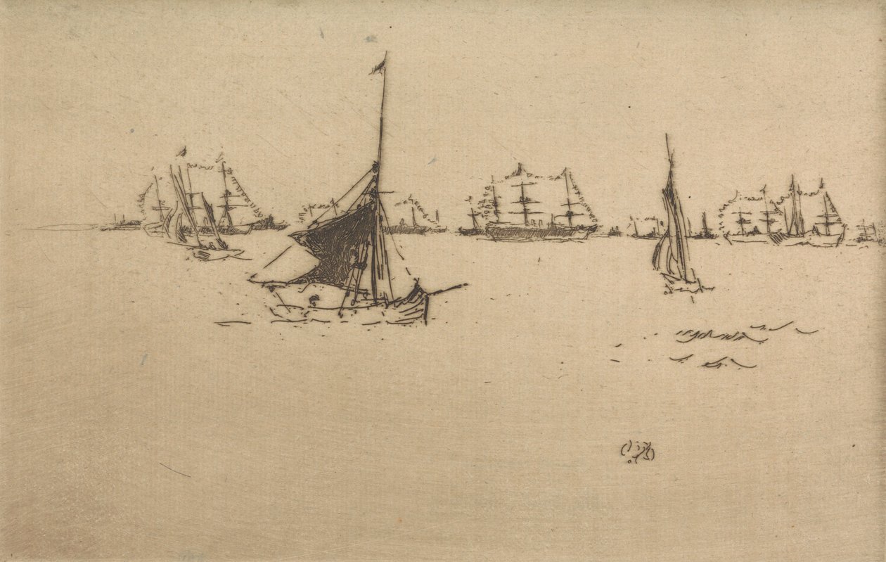 A flotta: The Naval Review című tizenkét metszetből álló sorozatból, 1887. alkotó: James Abbott McNeill Whistler