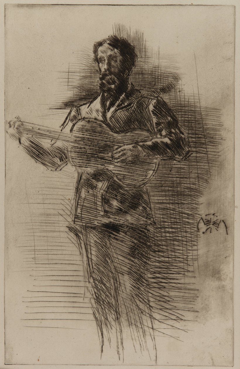 A gitáros M.W. Ridley, 1875. alkotó: James Abbott McNeill Whistler