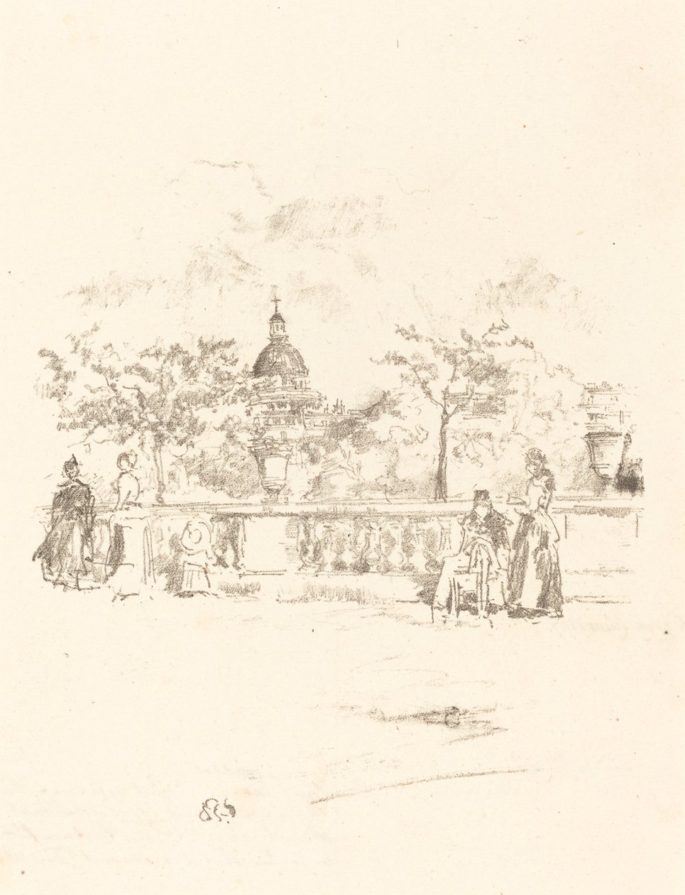 A Pantheon, a Luxembourg Gardens teraszáról, 1893. alkotó: James Abbott McNeill Whistler