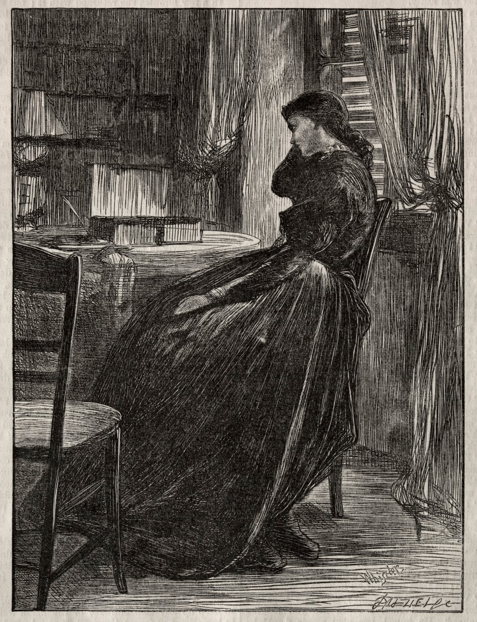 A próbabeszéd: Joanna Douglas az íróasztalánál, 1862. alkotó: James Abbott McNeill Whistler