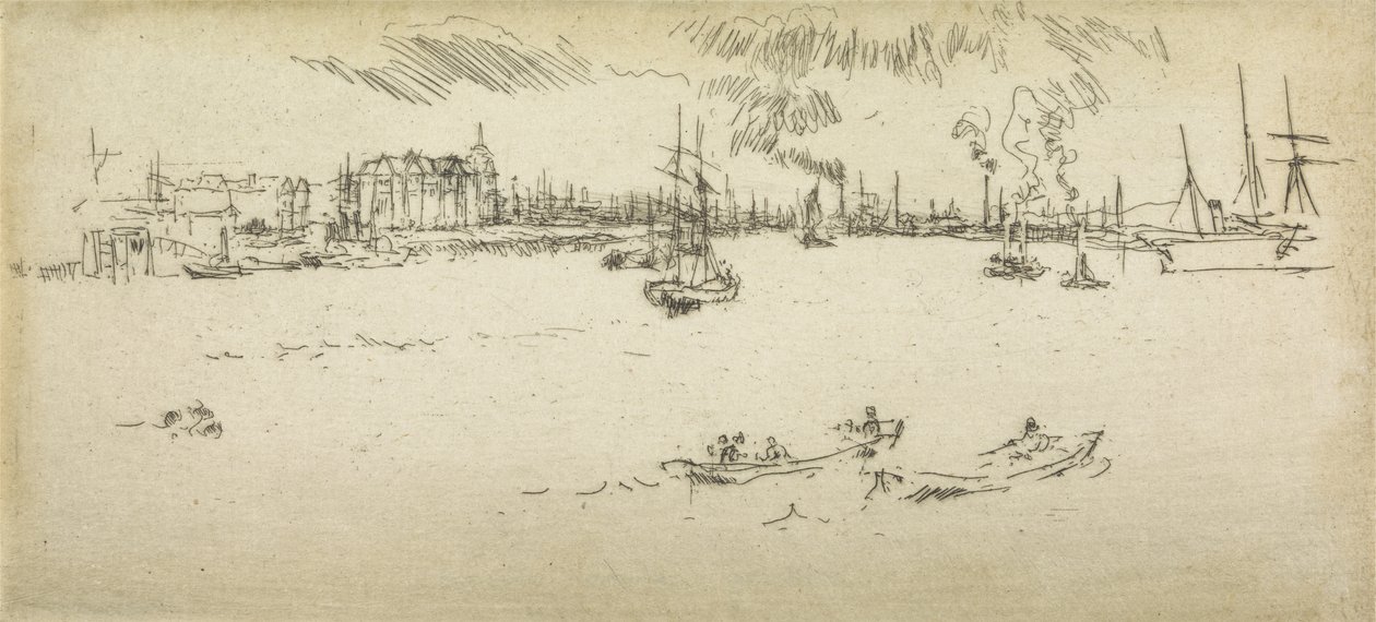 Tilbury, egy tizenkét rézkarcból álló sorozatból, The Naval Review, 1887 alkotó: James Abbott McNeill Whistler