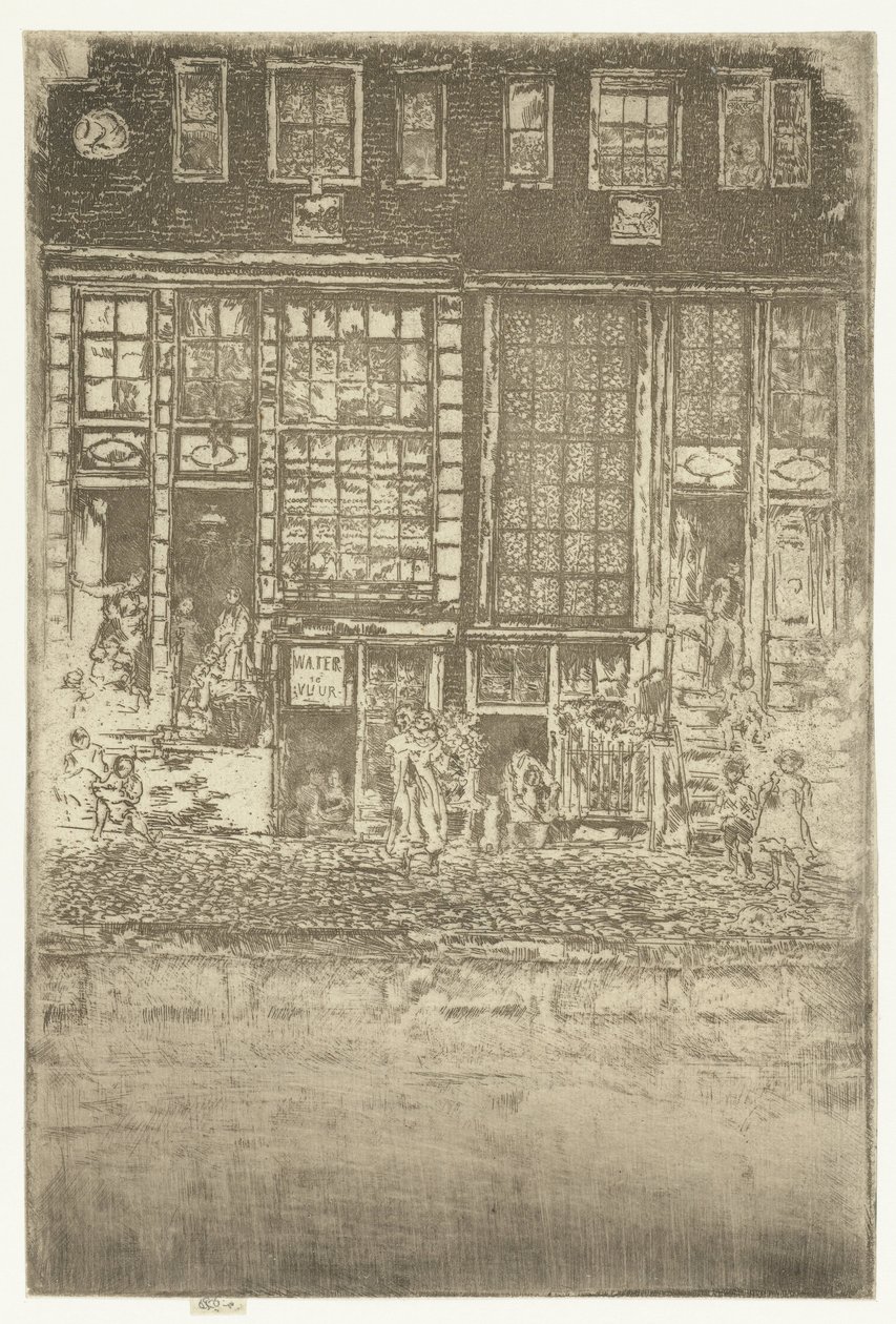 Két csatornaház Amszterdamban Hímzett függöny alkotó: James Abbott McNeill Whistler
