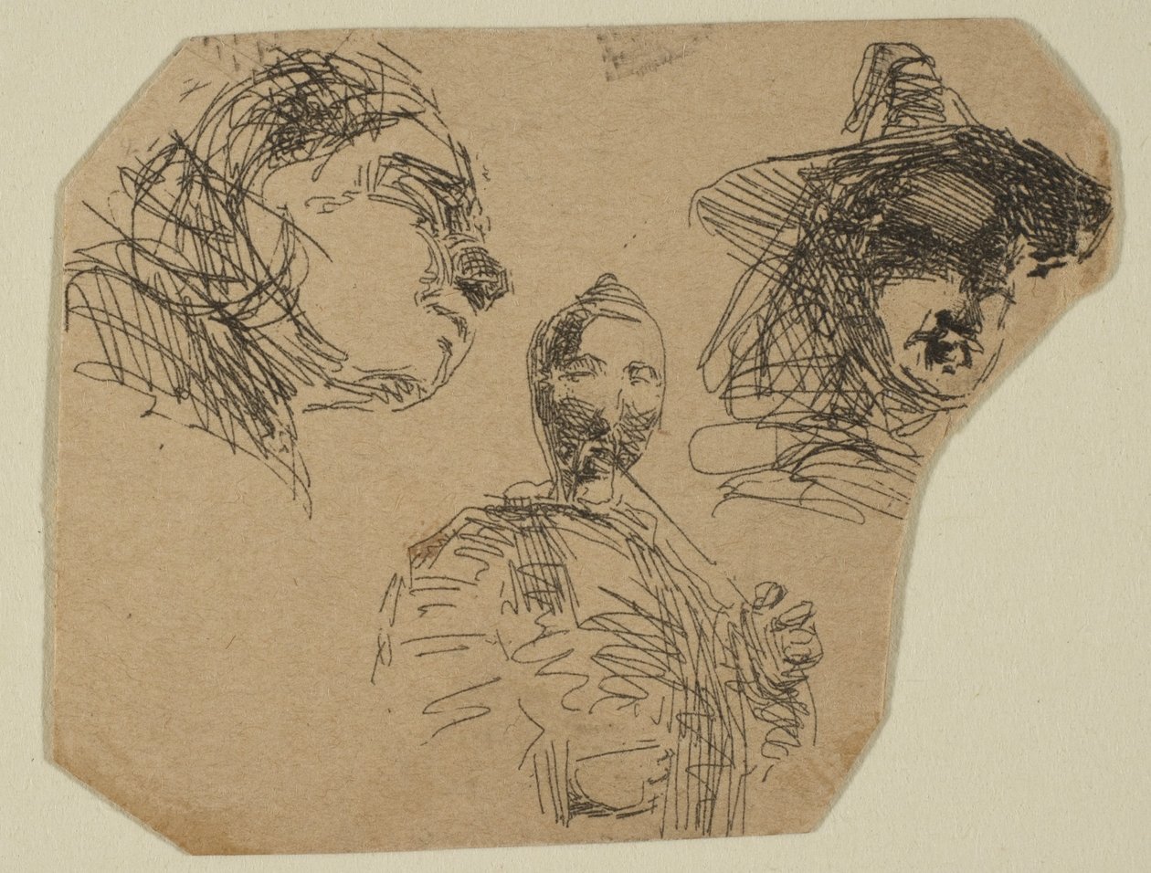 Két női fej és álló alak vázlatokból a partfelmérő táblán, 1854-55. alkotó: James Abbott McNeill Whistler