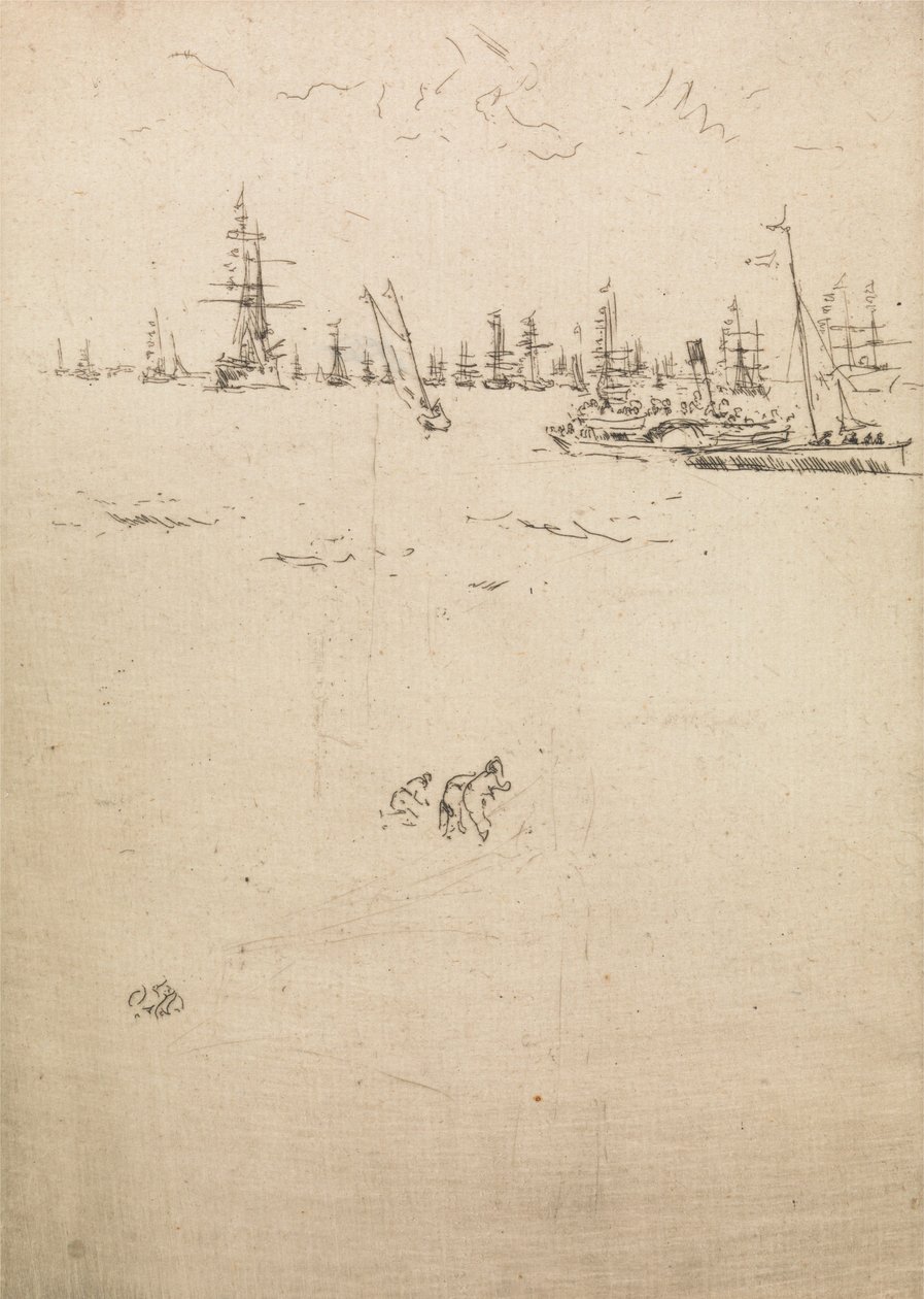 Visitors Boat, egy tizenkét rézkarcból álló sorozatból, The Naval Review, 1887 alkotó: James Abbott McNeill Whistler