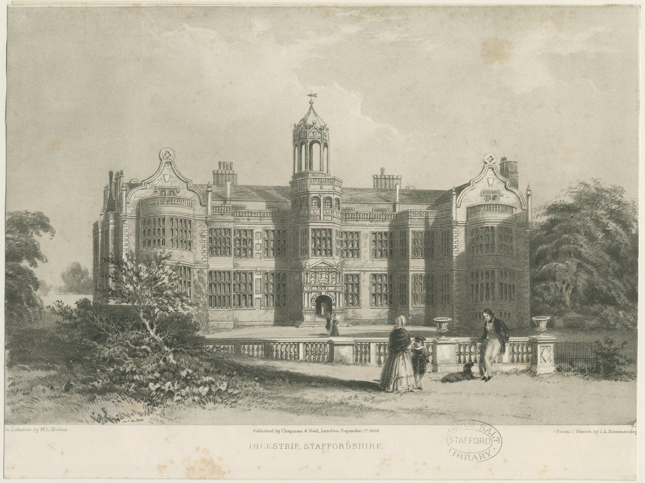 Ingestre Hall: litográfia, nd [c 1844] alkotó: James Astbury Hammersley