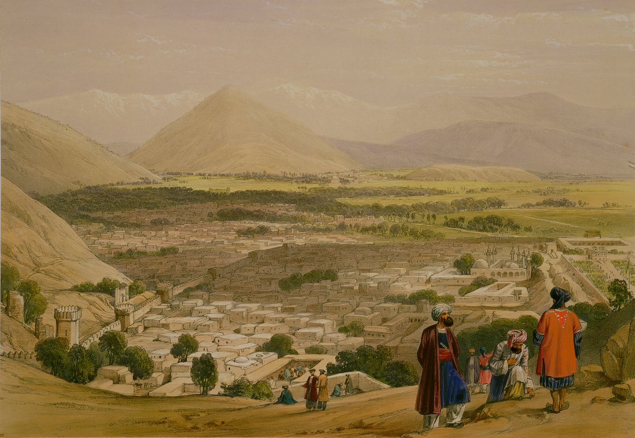 A Balla Hissar és Caubul városa, a Citadella felső részéből, a „Vázlatok Afghaunisztánban” című művéből, Charles Haghe (1810-88) és Louis Haghe (1806-85) metszete, Henry Graves, 1842 alkotó: James Atkinson