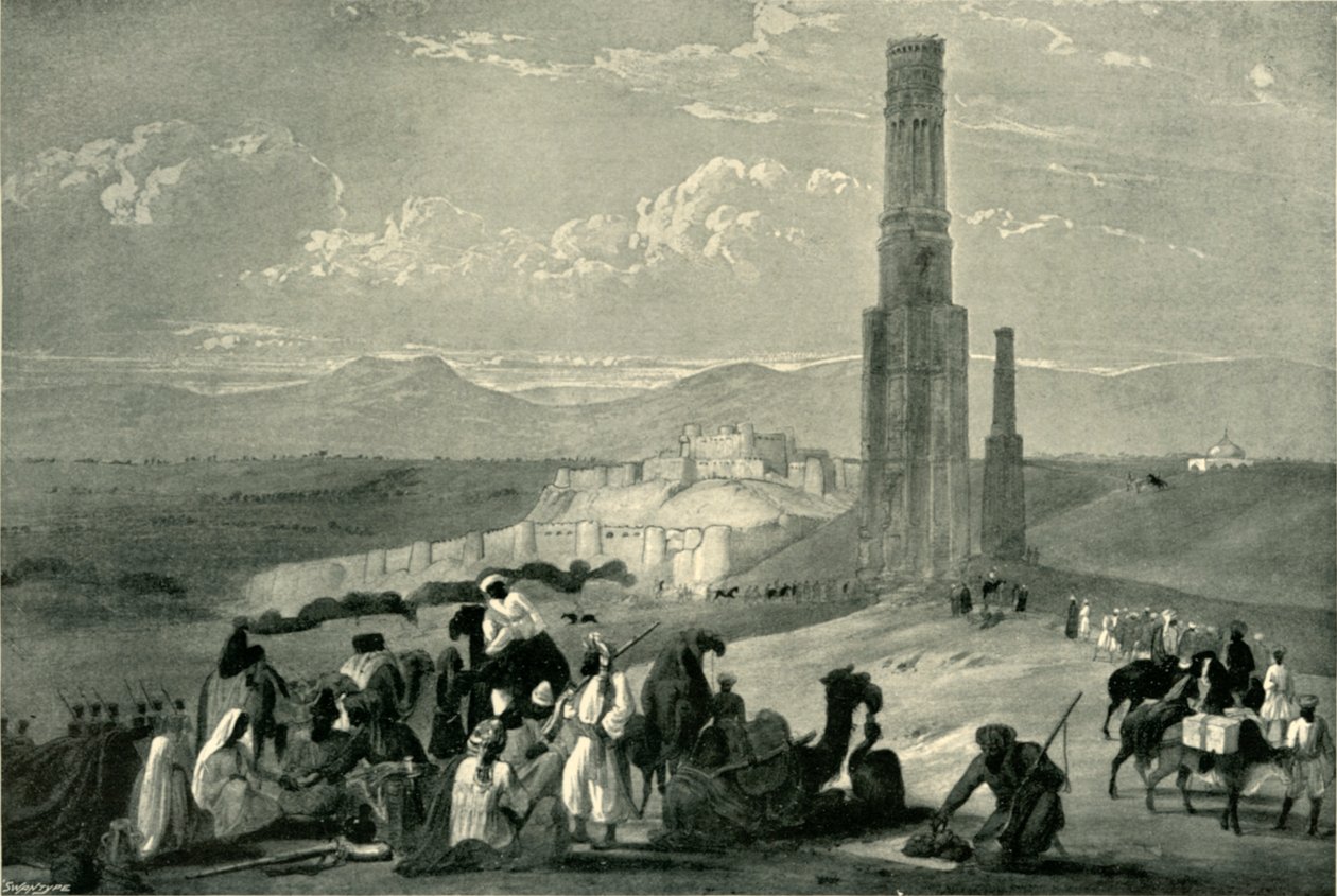 Ghazni erődje és fellegvára és a két minár, 1840, 1901. alkotó: James Atkinson