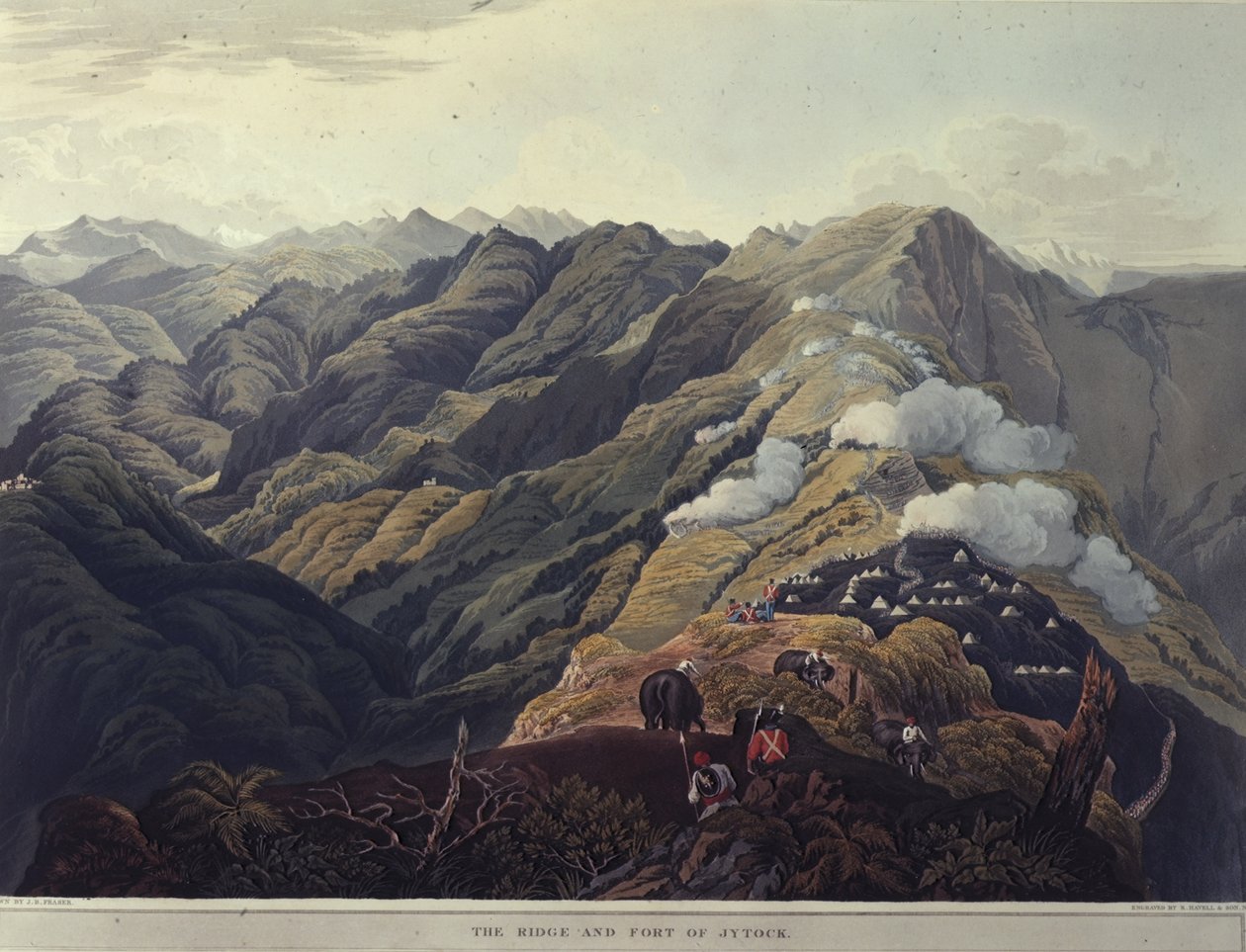 Jytock gerince és erődje a „Kilátások a Himala-hegységre” című könyvéből, Rodwell & Martin alkotó: James Baillie (after) Fraser