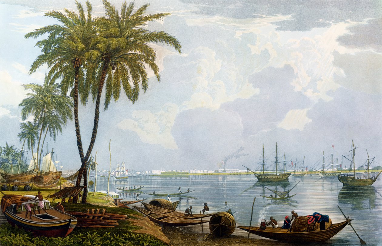 Kalkutta kilátása, a Kidderpore-val szemközti pontról, 1837, vésette Robert Havell ifjabb (1793-1878) (akvatinta) alkotó: James Baillie Fraser
