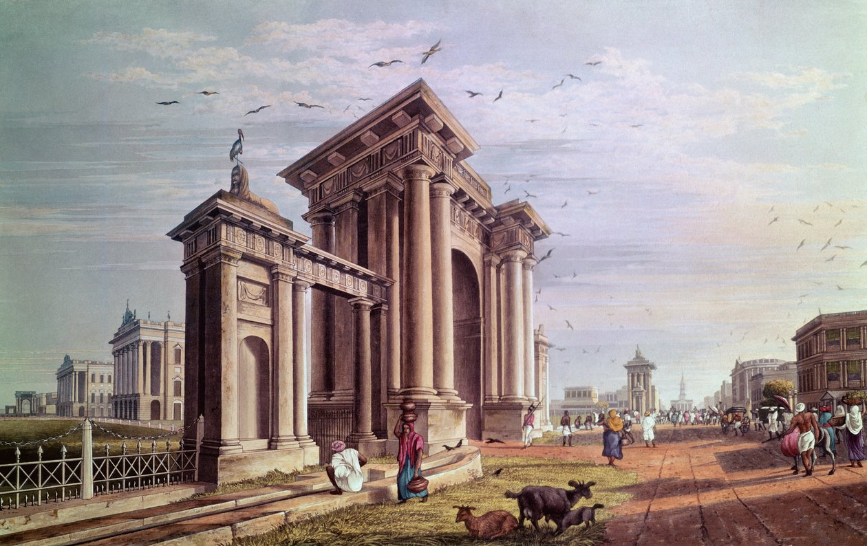 Court House Street, Calcutta, metszett Robert Havell, kocsma. 1824 alkotó: James Baillie Fraser