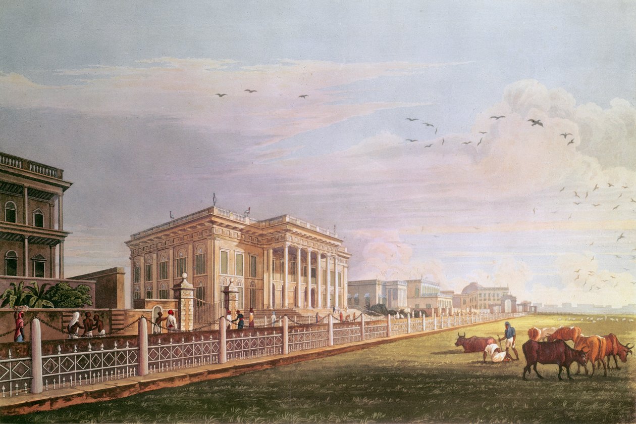 Városháza, Kalkutta, metszett Robert Havell, kocsma. 1824 alkotó: James Baillie Fraser