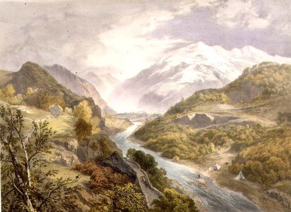 A Derwent folyó és Borrowdale, az angol tóvidékből alkotó: James Baker (after) Pyne
