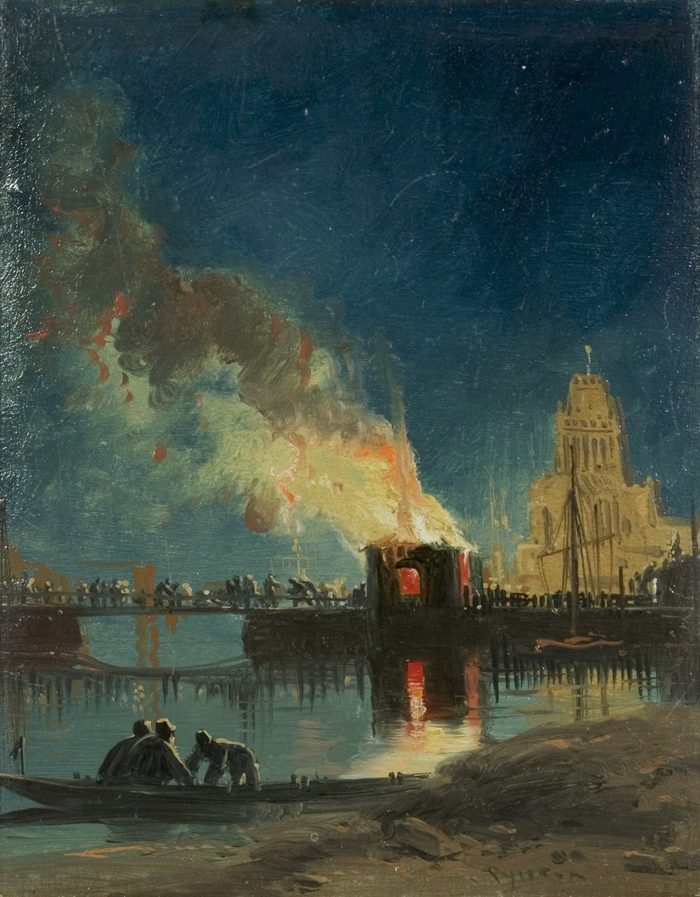 Bristol Riots: The Burning of the Toll Houses, Prince Street Bridge, 1831 körül (olaj, papír) alkotó: James Baker Pyne