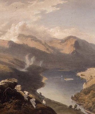 Grasmere a Langdale-fellről, a tó részlete, az "The English Lake District"-ből, 1853 alkotó: James Baker Pyne