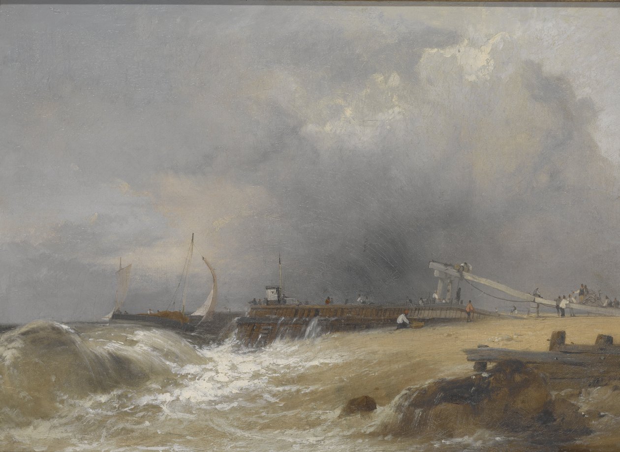 Littlehampton móló a Sussex-parton, 1842 körül (olaj, vászon) alkotó: James Baker Pyne
