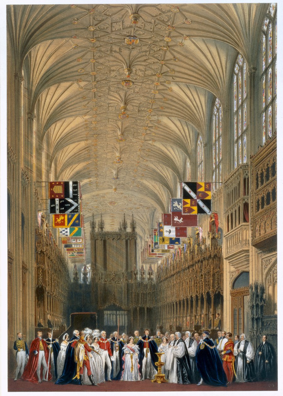 Viktória királynő és Albert herceg egy istentiszteleten a windsori kastély Szent György-kápolnájában, 1838 alkotó: James Baker Pyne