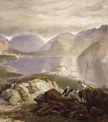 Wast Water, részlet a halászokról, az angol tóvidékről, 1853 (97210 részlet) alkotó: James Baker after Pyne