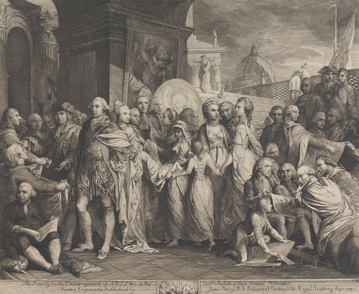 A királynő vagy a hazai oktatás Windsorban (A Művészetek Ösztönzése Társaságának nagytermének falainak tervei) alkotó: James Barry