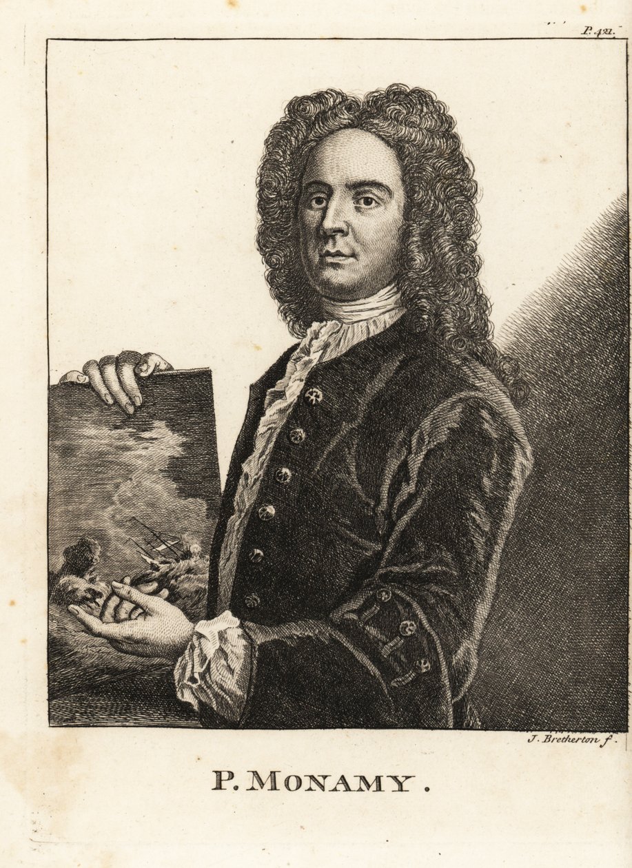 Peter Monamy angol tengerfestő portréja, aki tengeri jelenetet tart alkotó: James Bretherton