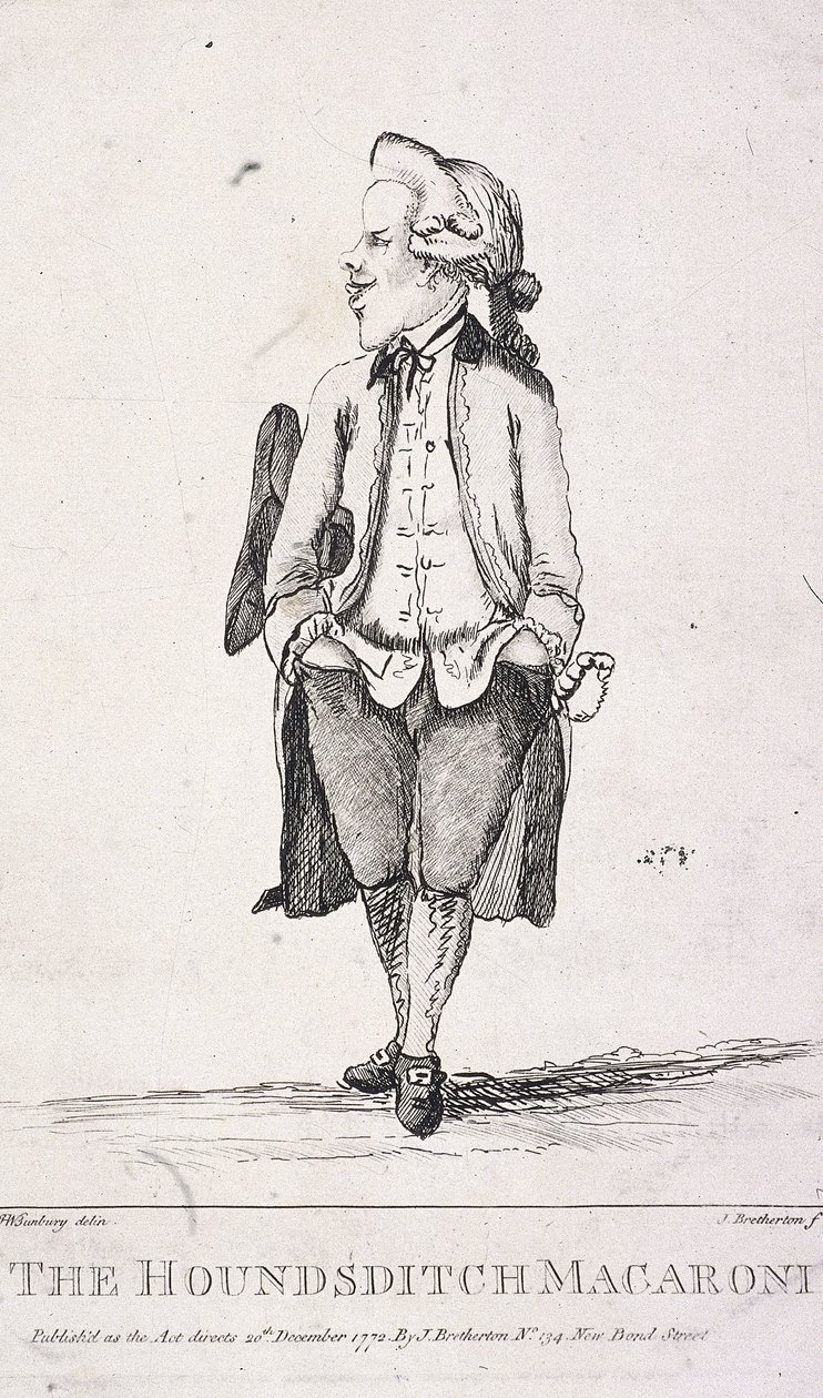 "The Houndsditch makaróni", 1772 alkotó: James Bretherton