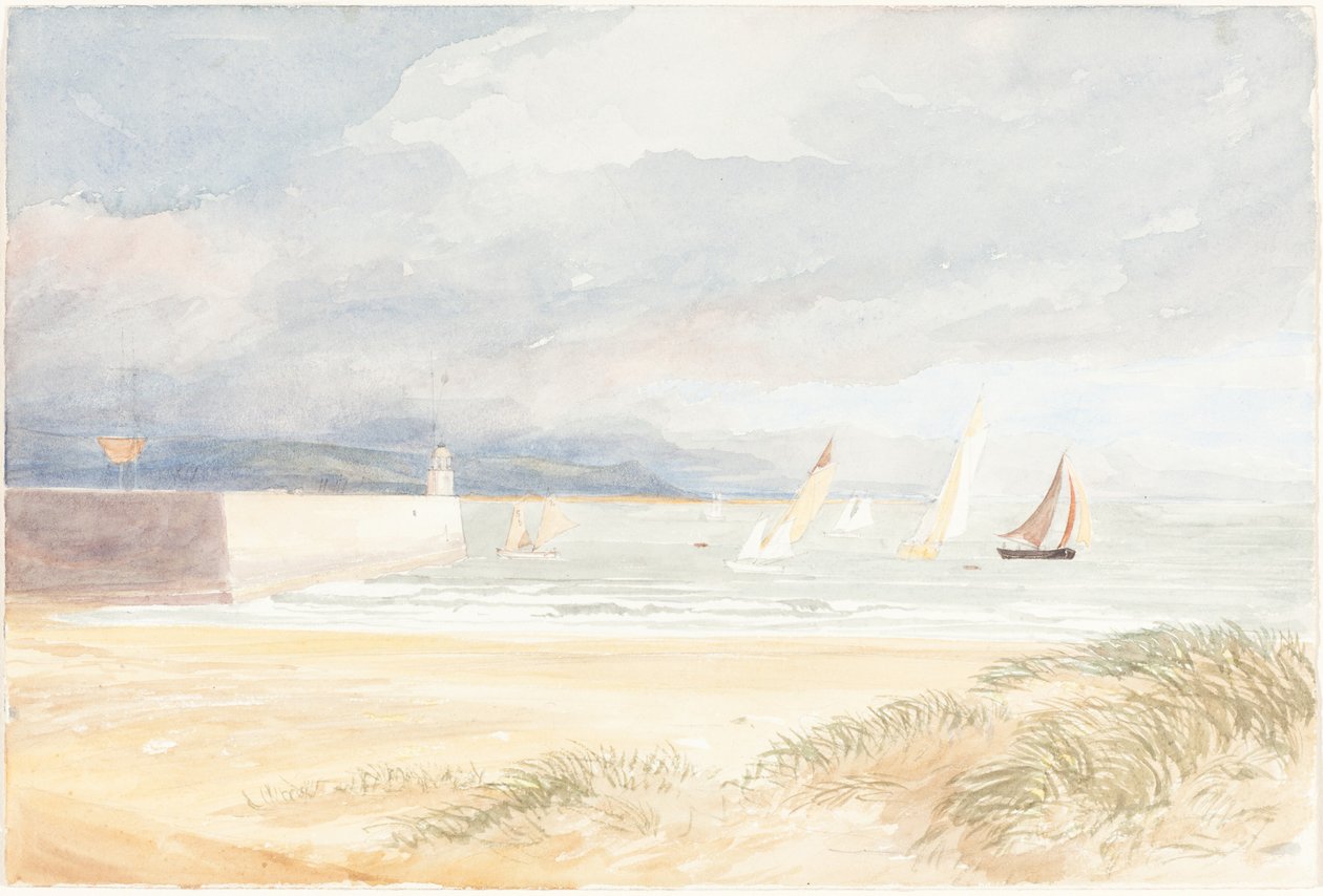 Partmenti jelenet vitorláshajókkal (Portland, Dorset?) alkotó: James Bulwer
