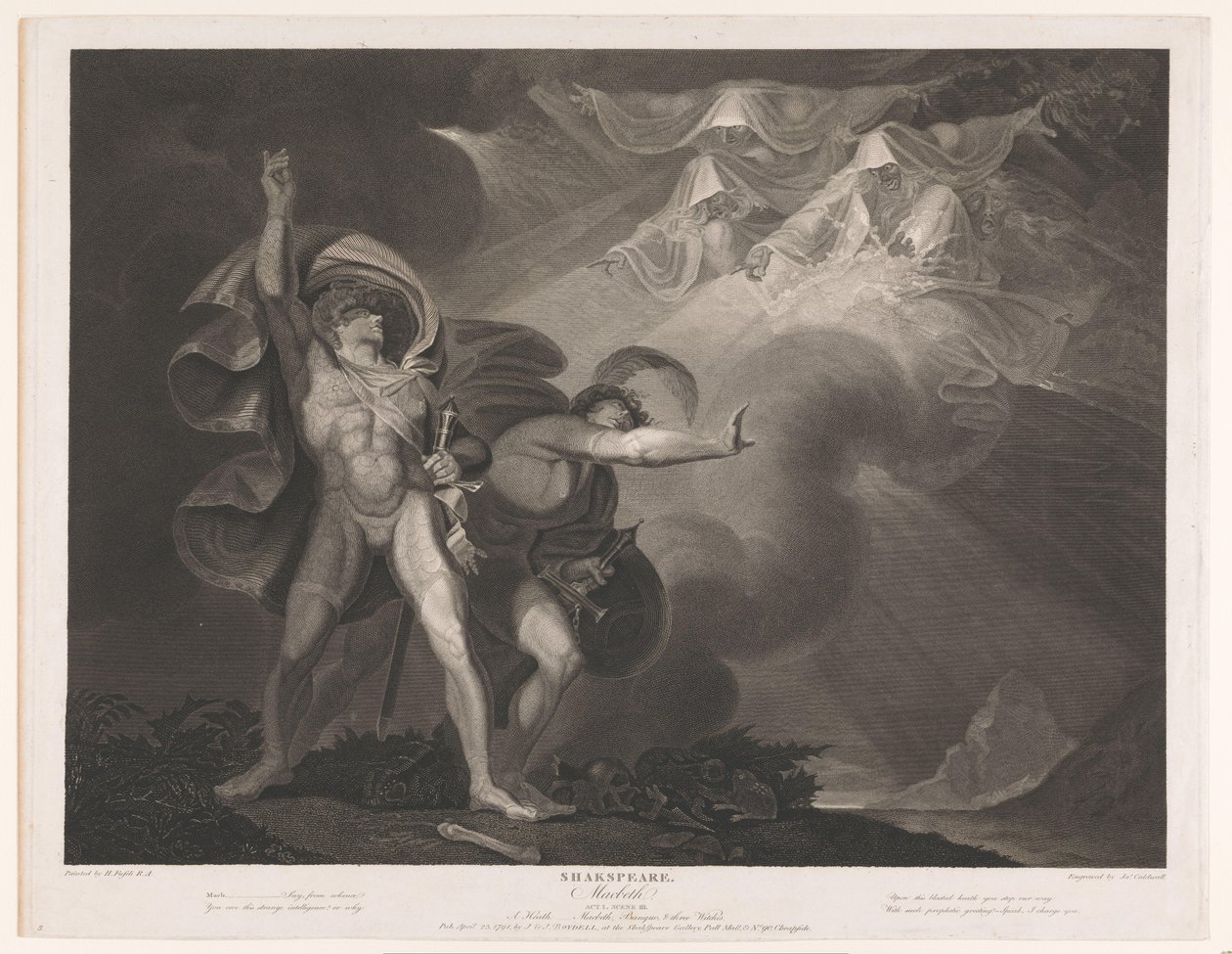 Három boszorkány jelenik meg Macbethnek és Banquónak Shakespeare / Macbeth (cím a tárgyon) alkotó: James Caldwall