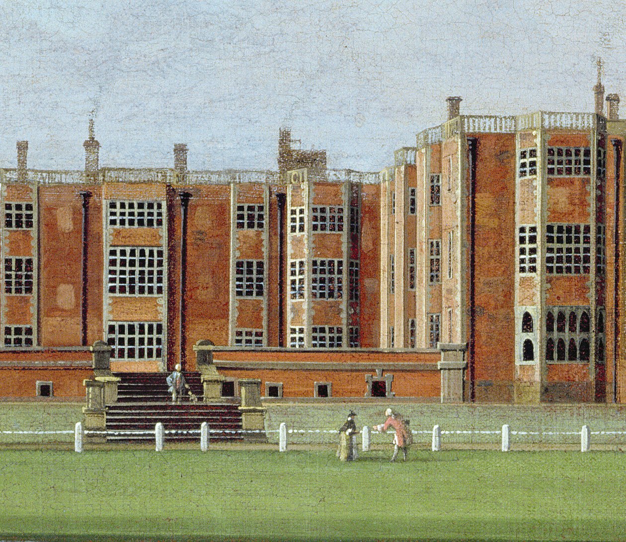 Kilátás a Temple Newsam House-ra, 1750 körül (olaj, vászon) (128852 részlet, amely a homlokzat központi részét mutatja) alkotó: James Chapman