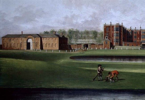 Kilátás a Temple Newsam House-ra, a lovarda részlete, 1750 körül (olaj, vászon) (lásd még: 128852) alkotó: James Chapman