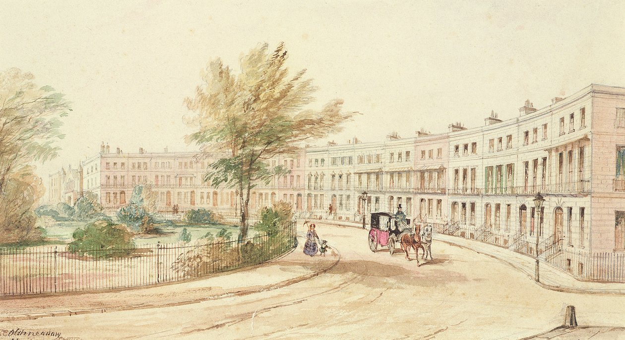 Royal Crescent, Cheltenham, 1850 körül (wc papíron) alkotó: James Charles Oldmeadow