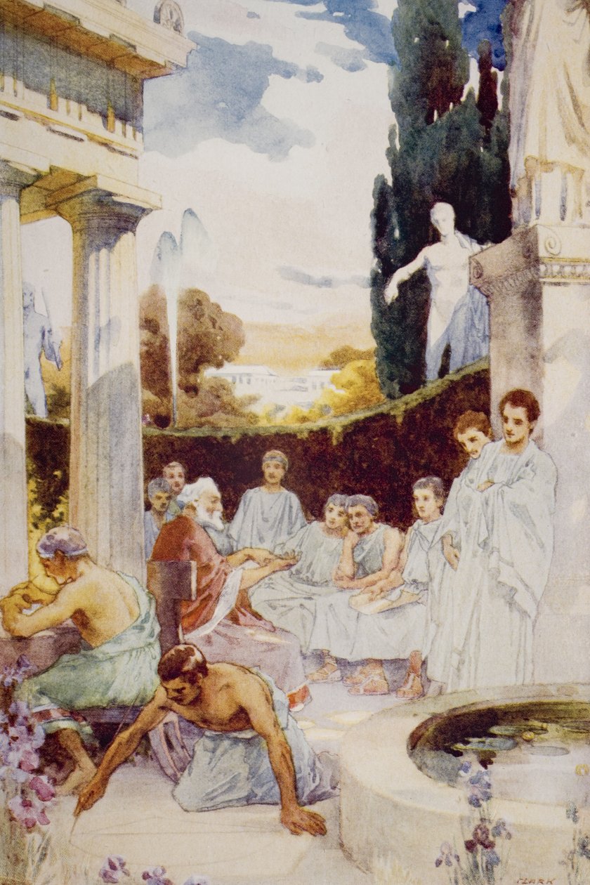 Az athéni akadémia, illusztráció H.G. Wells „A történelem vázlata” I. kötetéből, 1920-ban alkotó: James Clark