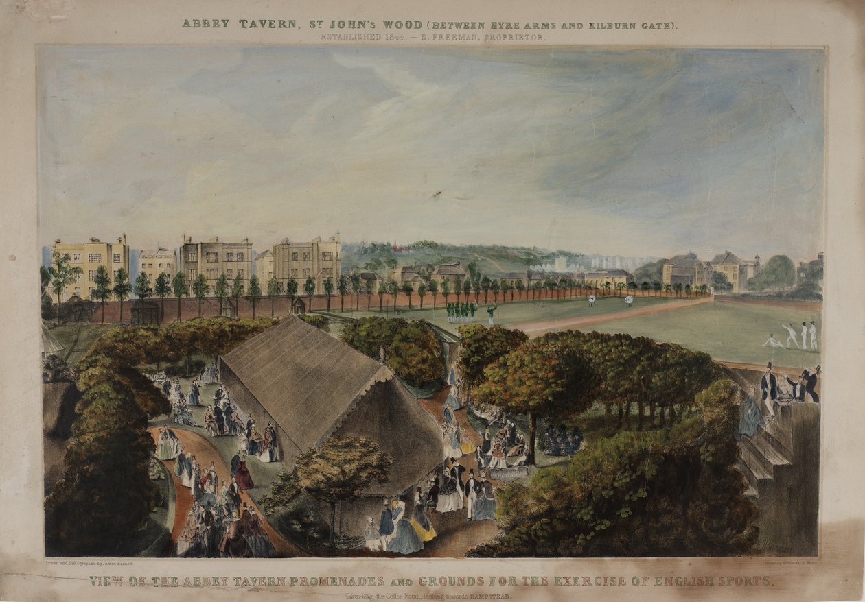 Kilátás az Abbey Taverns sétányaira és területére, Violet Hill, Marylebone, 1870 körül alkotó: James D Barnett