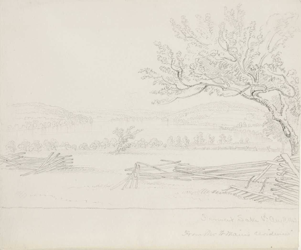Derwent Lake Mr. W. Mains rezidenciájából, 1843 (grafit krémszínű szőtt papíron) alkotó: James David Smillie