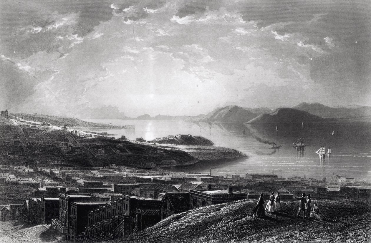 Golden Gate, a Telegraph Hillről, a "Picturesque America"-ból, William Cullen Bryant, metszett: Edward Paxman Brandard (1819-98) 1873 körül alkotó: James David Smillie