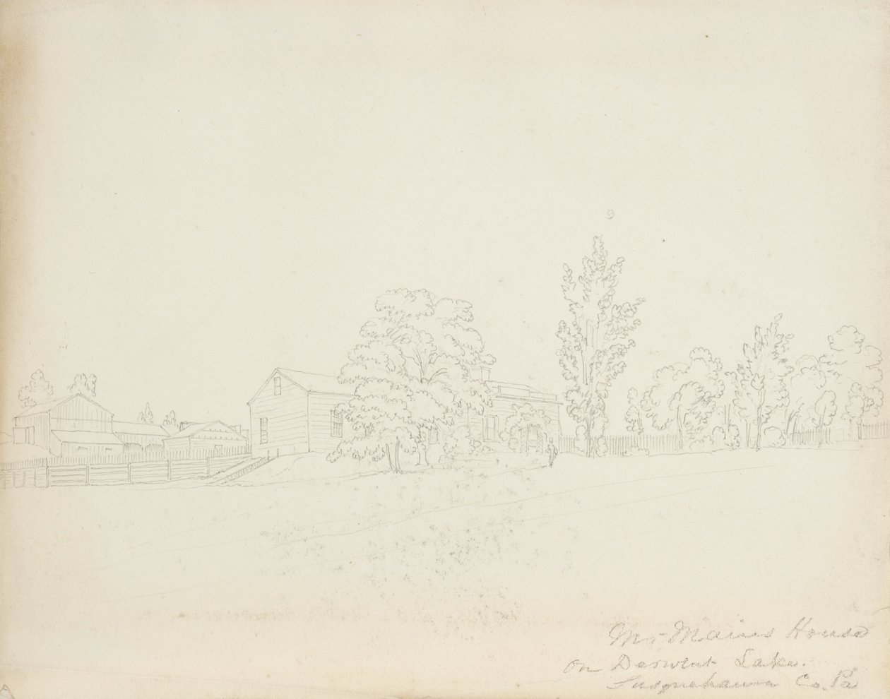 Mr. Mains House a Derwent Lake-en, Susquehanna Co. Pa., 1843 (grafit krémszínű szőtt papíron) alkotó: James David Smillie