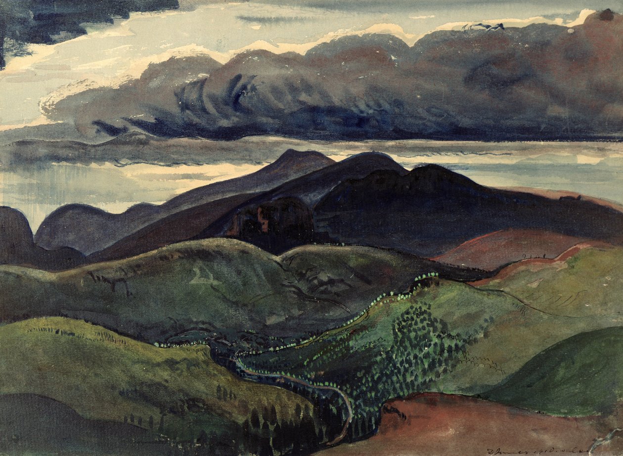 The Dark Mountains (Brecon Beacons) (akvarell, gouache papíron) alkotó: James Dickson Innes