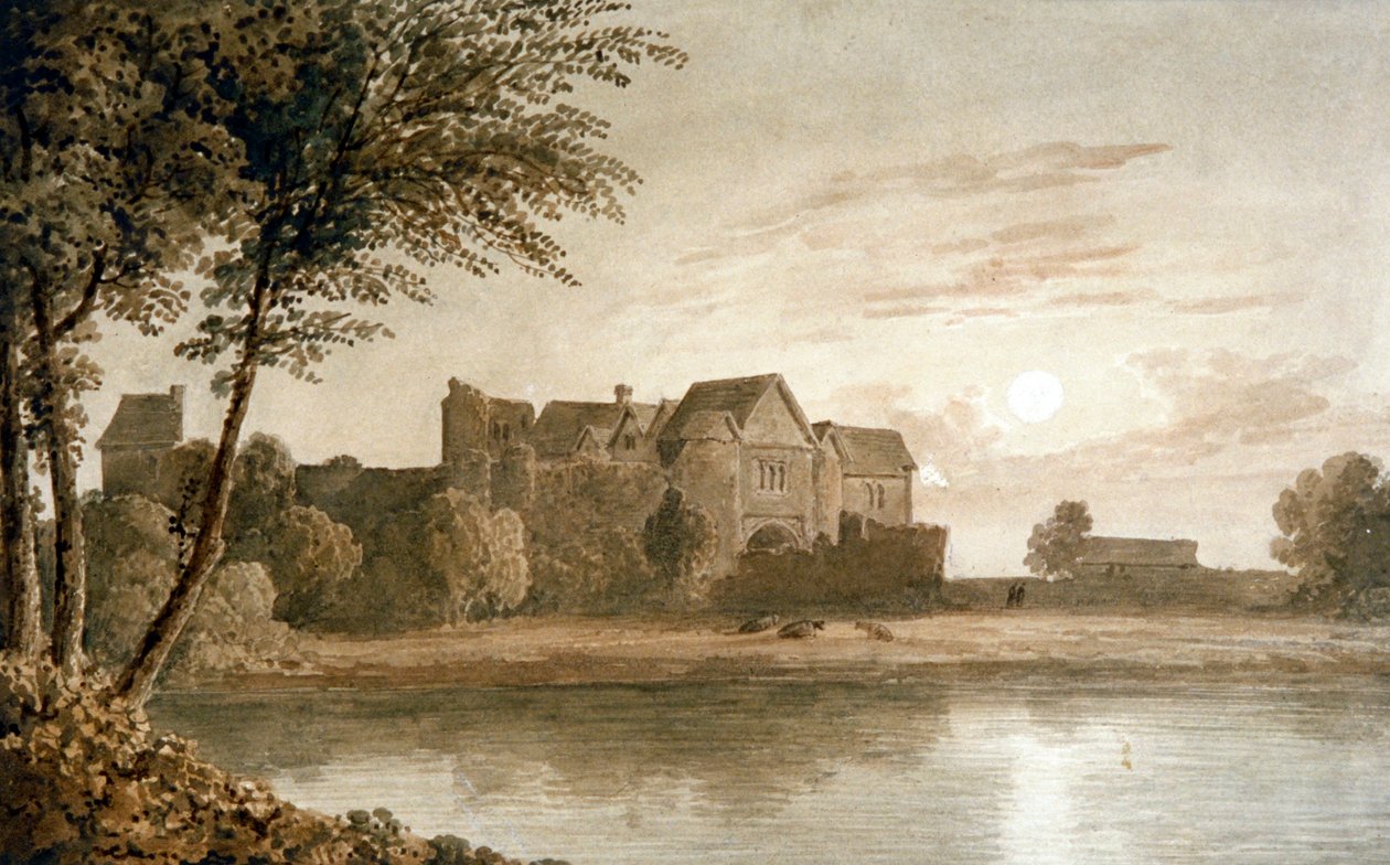 „Allington Castle, Maidstone közelében, Holdfény”, 19. század alkotó: James Duffield Harding