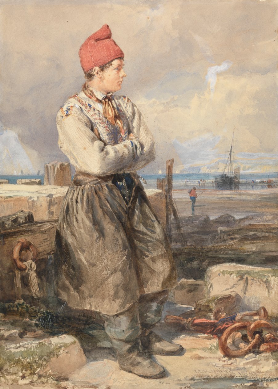 Francia tengerparti jelenet Fisherboyval alkotó: James Duffield Harding