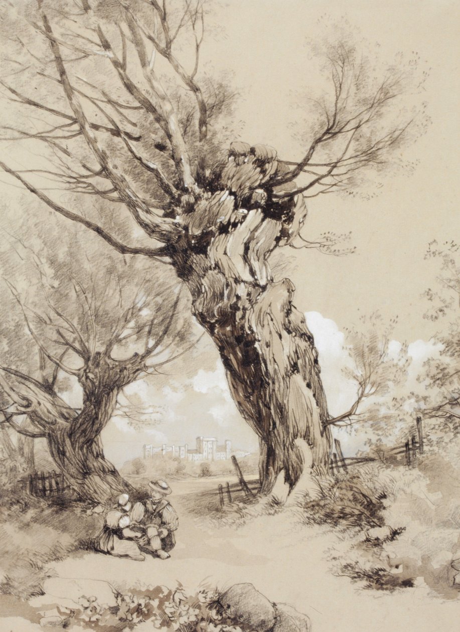 Tájkép alakokkal metszett fák alatt alkotó: James Duffield Harding