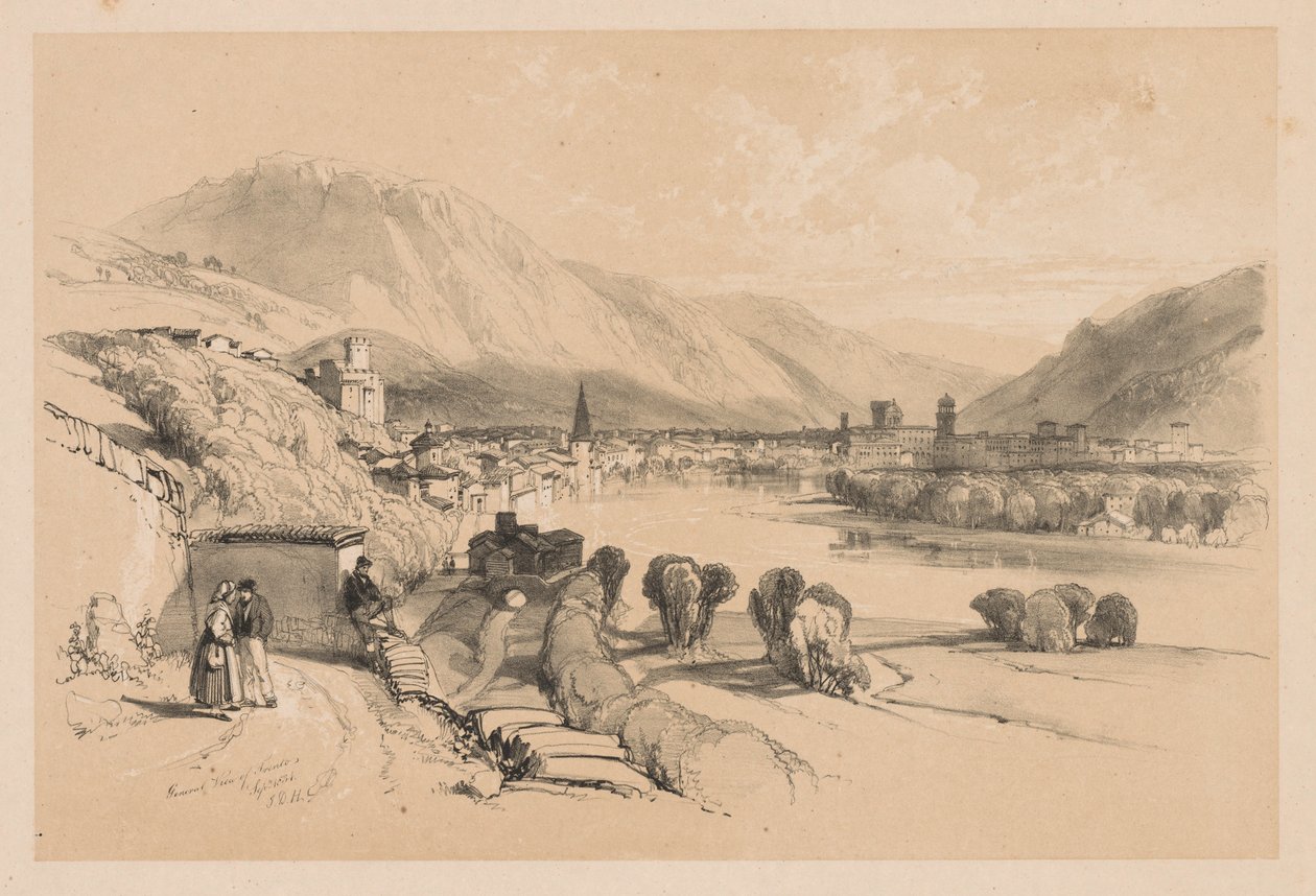 Vázlatok itthon és külföldön: Trento általános képe, 1834. alkotó: James Duffield Harding
